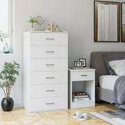 Homfa White Dresser with 6 Drawers, Vertical Chest of Drawers Wood Storage Cabinet for Bedroom Living Room